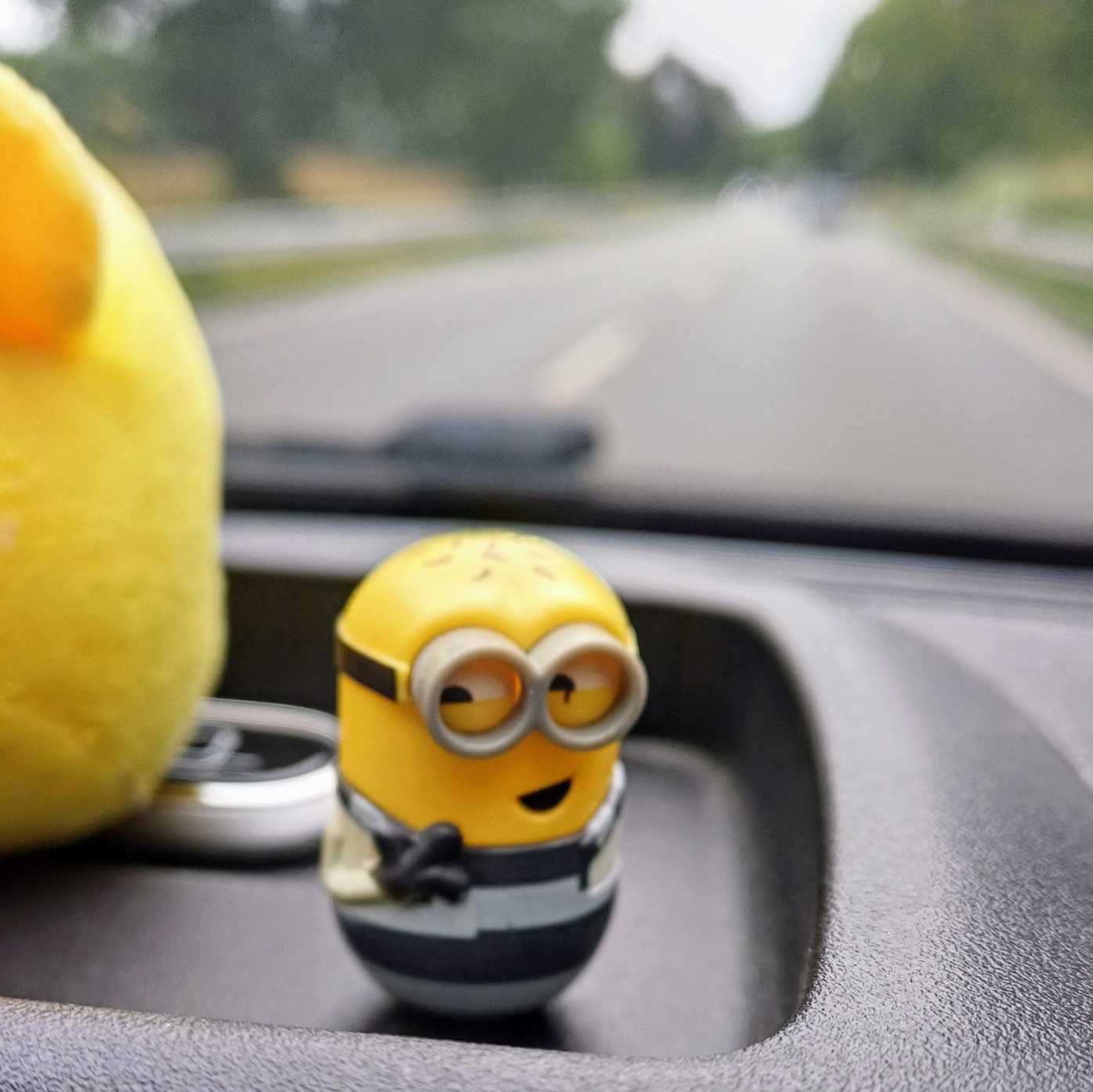 Minionfigur auf dem Armaturenbrett